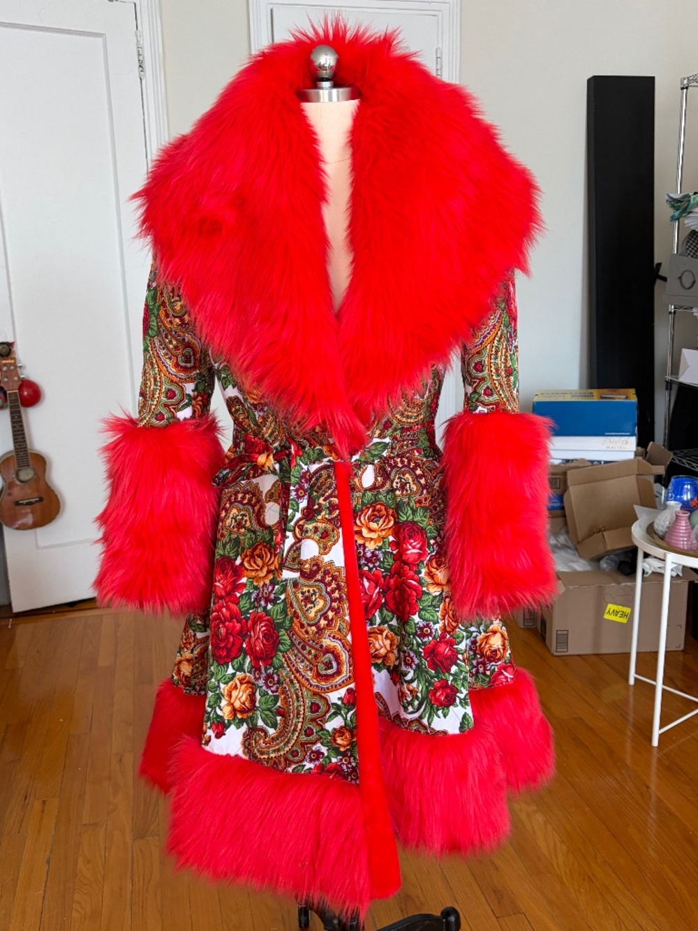 Burning Man Festival Faux Fur Coat – Handmade, Size S